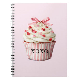 Pink Bow Red Hearts Cupcake   Notebook