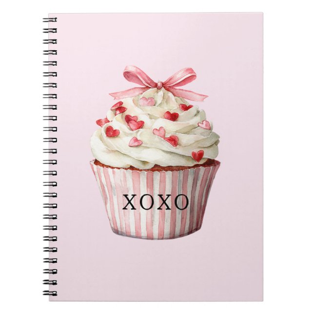 Pink Bow Red Hearts Cupcake   Notebook (Front)