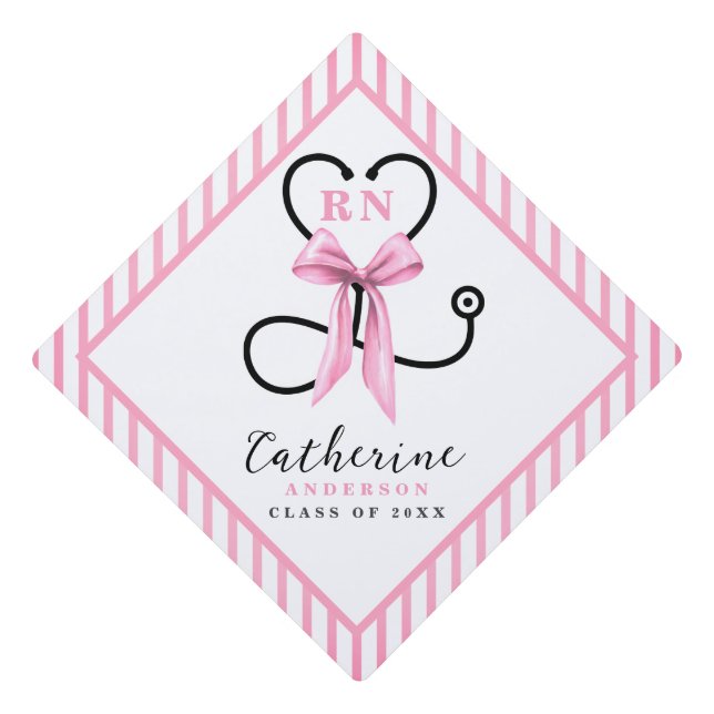Pink Bow Registered Nurse Graduation Cap Topper (Front)