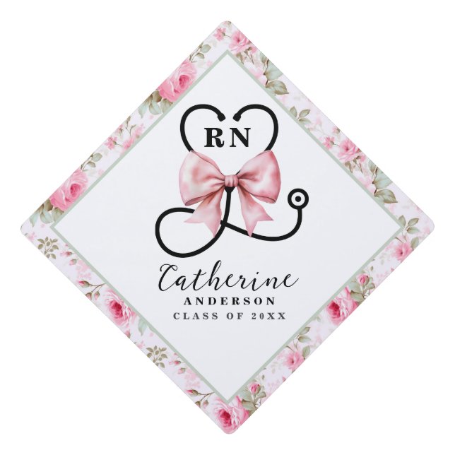 Pink Bow Registered Nurse Graduation Cap Topper (Front)