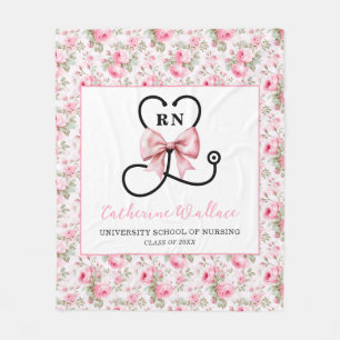 Pink Bow Registered Nurse Graduation Fleece Blanket