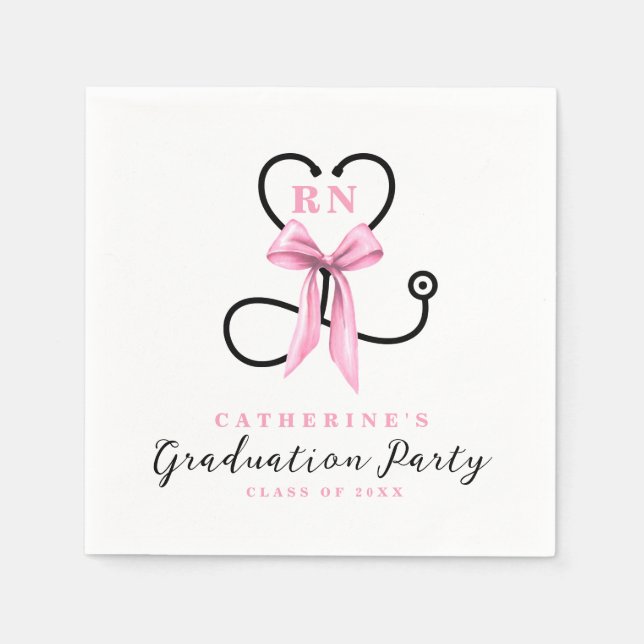 Pink Bow Registered Nurse Graduation Napkin (Front)