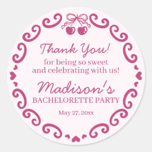 Pink Bow Retro Heart Coquette Cake Bachelorette Classic Round Sticker