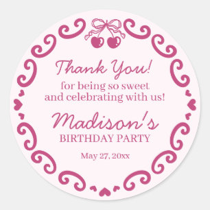 Pink Bow Retro Heart Coquette Cake Birthday Classic Round Sticker