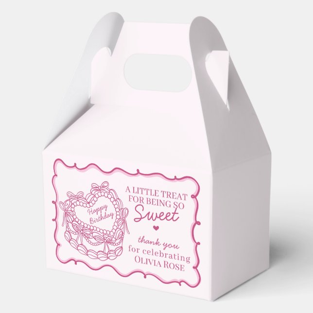 Pink Bow Retro Heart Coquette Cake Birthday Favor Box (Front)