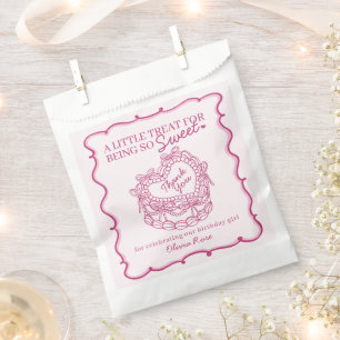 Pink Bow Retro Heart Coquette Cake Birthday Favour Bag
