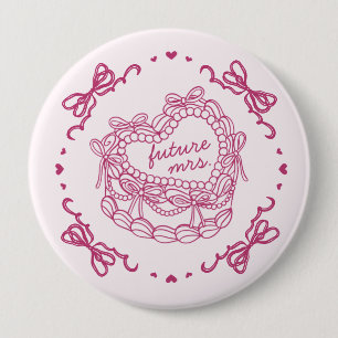 Pink Bow Retro Heart Coquette Cake Bridal Shower 4 Inch Round Button