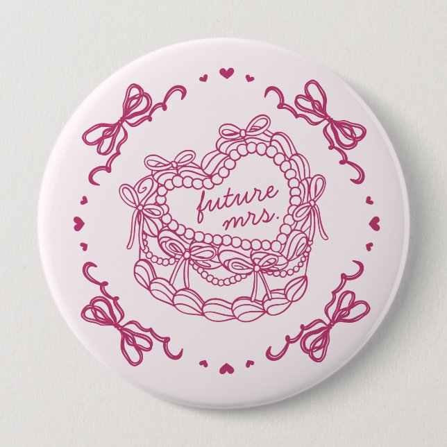 Pink Bow Retro Heart Coquette Cake Bridal Shower 4 Inch Round Button (Front)