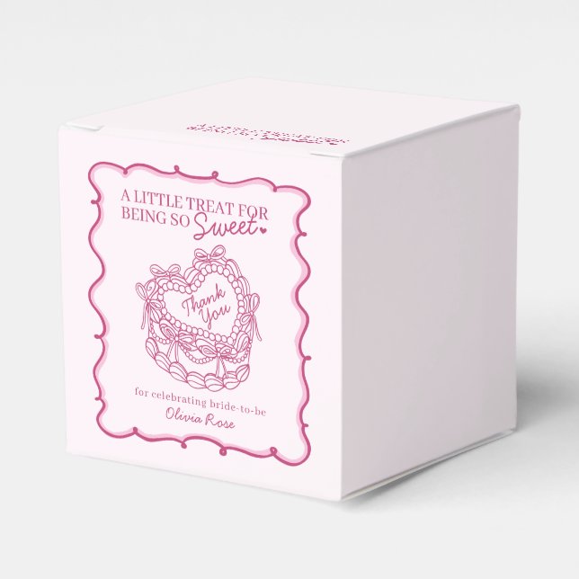 Pink Bow Retro Heart Coquette Cake Bridal Shower Favor Box (Front Side)