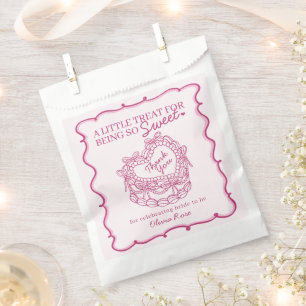 Pink Bow Retro Heart Coquette Cake Bridal Shower Favour Bag