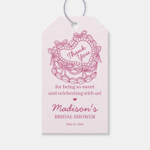 Pink Bow Retro Heart Coquette Cake Bridal Shower Gift Tags