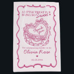 Pink Bow Retro Heart Coquette Cake Bridal Shower Medium Gift Bag<br><div class="desc">Indulge in the charm of our Retro Coquette Cake Collection. This cherry-sweet ensemble features a vintage heart-shaped coquette cake adorned with pink coquette bows and sweet buttercream icing, capturing the essence of classic romance. Perfect for those who love a touch of nostalgic sweetness, this collection adds a playful and elegant...</div>