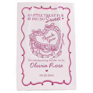 Pink Bow Retro Heart Coquette Cake Bridal Shower Medium Gift Bag