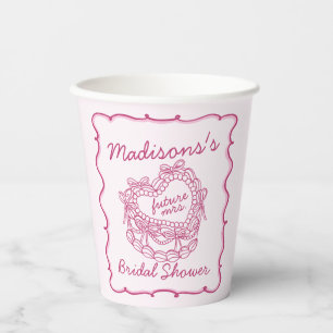 Pink Bow Retro Heart Coquette Cake Bridal Shower Paper Cups