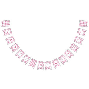 Pink Bow Retro Heart Coquette Cake Happy Birthday Bunting Flags