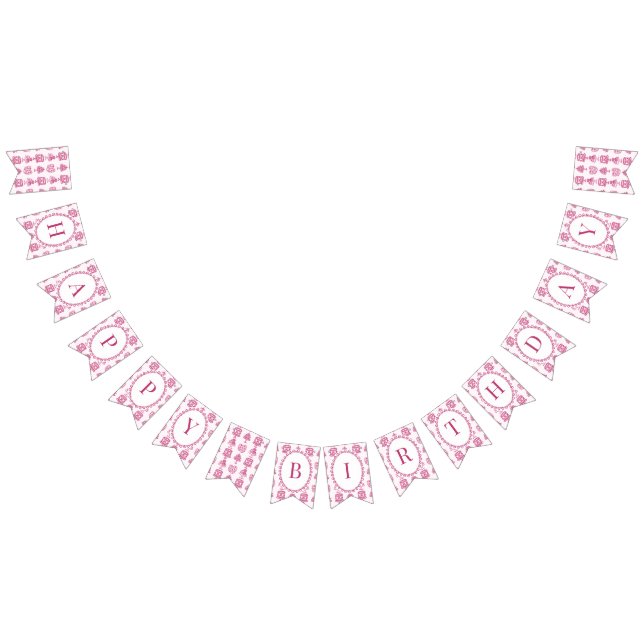 Pink Bow Retro Heart Coquette Cake Happy Birthday Bunting Flags (All)