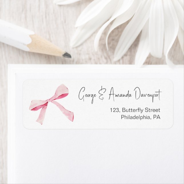 Pink Bow Return address label (Insitu)