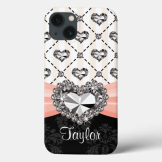 Pink Bow Rhinestone Heart iPhone 13 Case