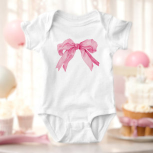 Pink Bow Ribbon 1st Girl Birthday Party  Baby Bodysuit
