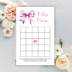 Pink Bow Ribbon Baby Bingo Game