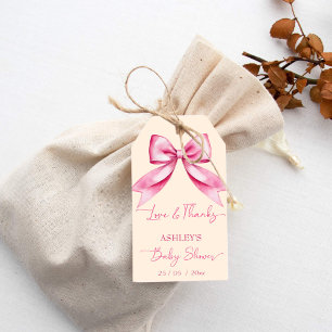 Pink bow ribbon baby shower cute thank you favour gift tags