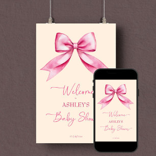 Pink bow ribbon baby shower elegant welcome sign