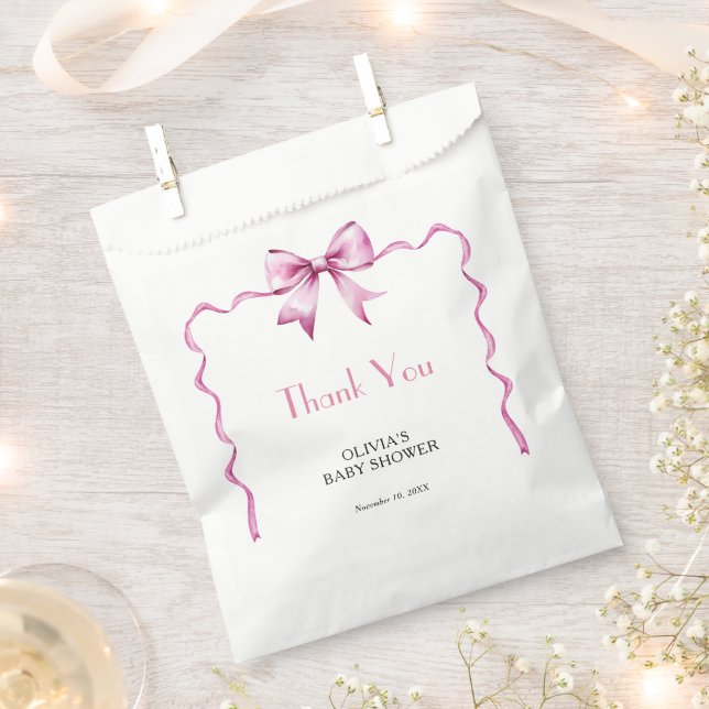 Pink Bow Ribbon Baby Shower Favour Bag (Clipped)