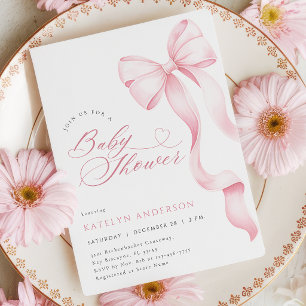 Pink Bow Ribbon Baby Shower Invitation