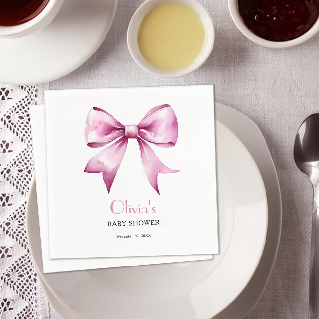 Pink Bow Ribbon Baby Shower Napkin (Creator Uploaded)