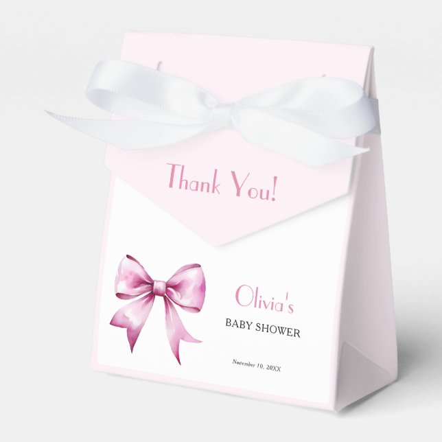 Pink Bow Ribbon Baby Shower Thank You Favor Box (Front Side)