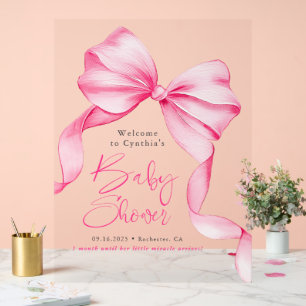 Pink Bow Ribbon Baby Shower Welcome Acrylic Sign