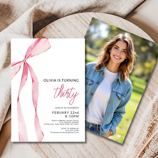 Pink Bow Ribbon Birthday Party Photo Instagram Invitation (Creator Uploaded)