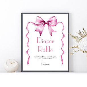 Pink Bow Ribbon Diaper Raffle  Poster