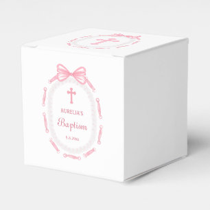 Pink Bow Ribbon Frame Baptism Cube Favor Box