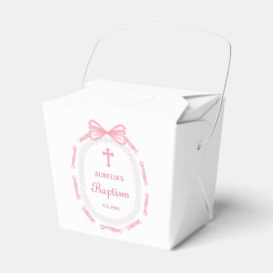 Pink Bow Ribbon Frame Baptism Take Out Favor Box