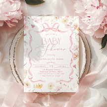 Pink Bow ribbon frame Wildflower Baby girl Shower