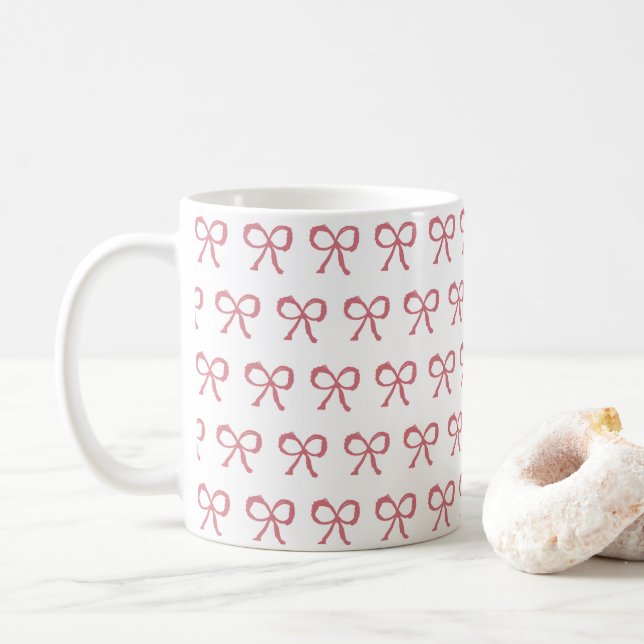 Pink Bow Ribbon Love Pattern Valentine Coffee Mug (With Donut)