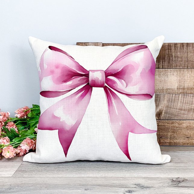 Pink Bow Ribbon Nursery Throw Pillow (Creator Uploaded)
