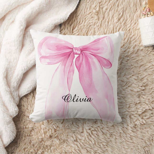 Pink Bow Ribbon Nursery Throw Pillow (Blanket)