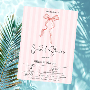 Pink Bow Ribbon Pink Stripes Bridal Shower  Invitation