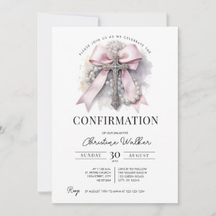 Pink Bow & Rosary Confirmation Invitation