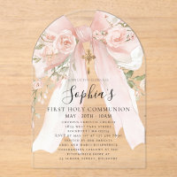 Pink Bow Rose Floral Girl First Communion