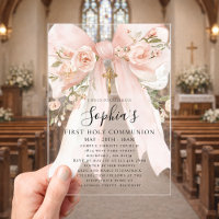 Pink Bow Rose Floral Girl First Communion