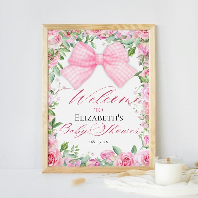 Pink Bow & Roses Coquette Baby Shower Welcome Poster (Creator Uploaded)