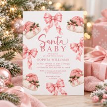 Pink Bow Santa Hat Baby Shower Invitation