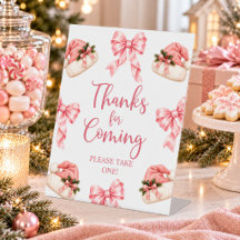 Pink Bow Santa Hat Thanks for Coming Favour Sign