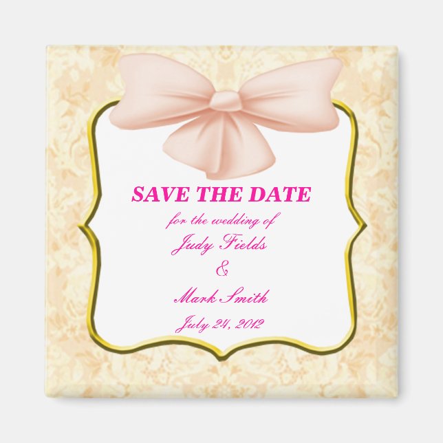 Pink Bow Save The Date Magnet (Front)