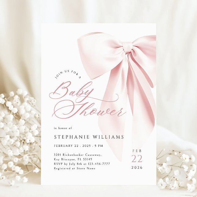 Pink Bow Script Baby Shower Invitation (Creator Uploaded)