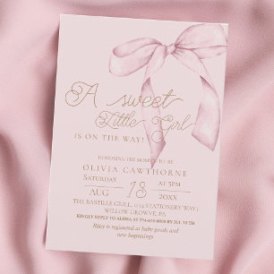 Pink Bow Script Baby Shower Invitation
