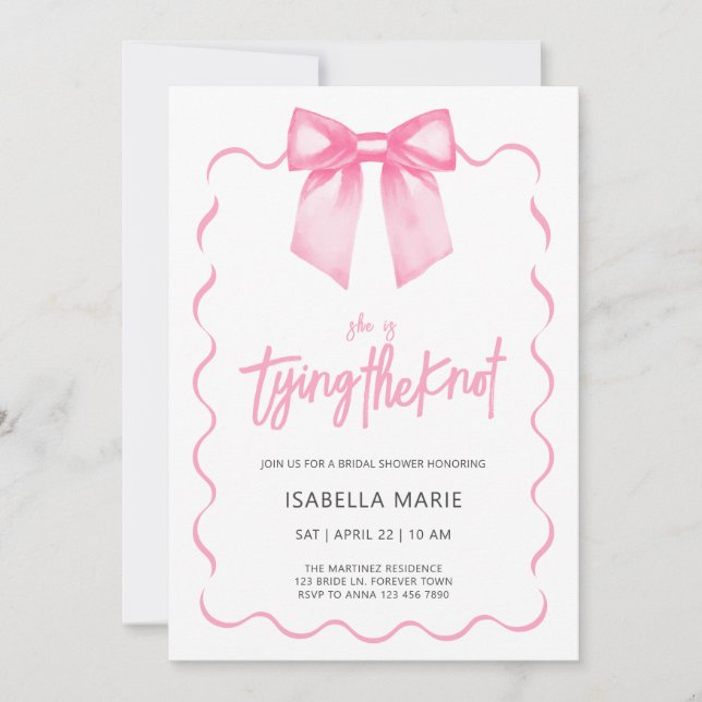 Pink Bow Script nuptiale douche Invitation (Devant)
